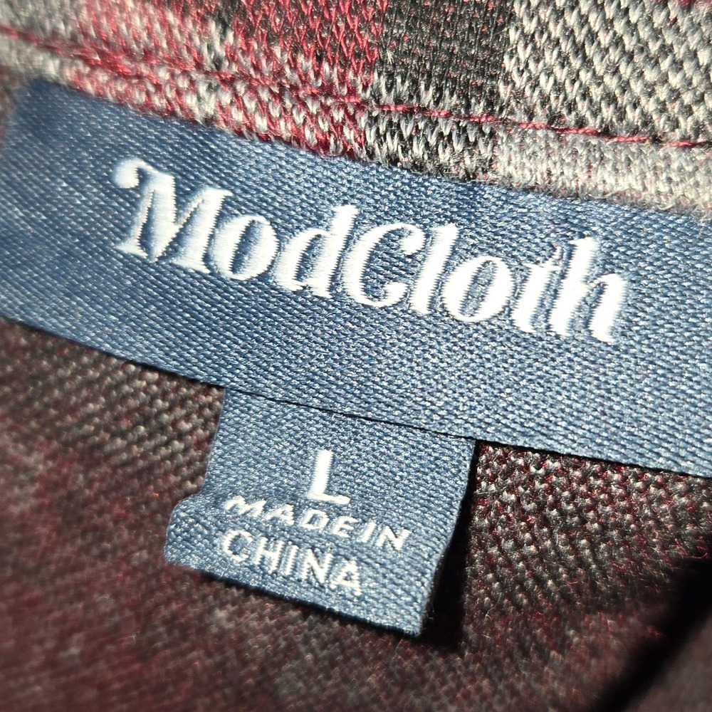 NWOT Modcloth Womens Large Fit & Flare Dress Plaid Burgundy Stretch Preppy - Picture 2 of 15